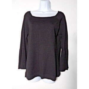 525 America Sweater Medium Black Square Neck Bell Sleeve Knit Minimalist Capsule